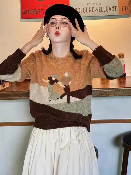 浮生八记/24D153/复古锭纺手绘摇摆舞针织衫加拿大手工毛衣 商品图0