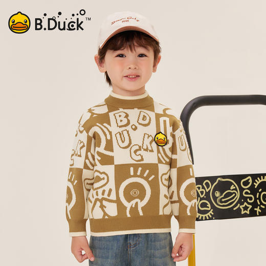 B.Duck小黄鸭童装中高圆领套头针织衫冬季男童毛衣105-150 BF5512032 商品图0