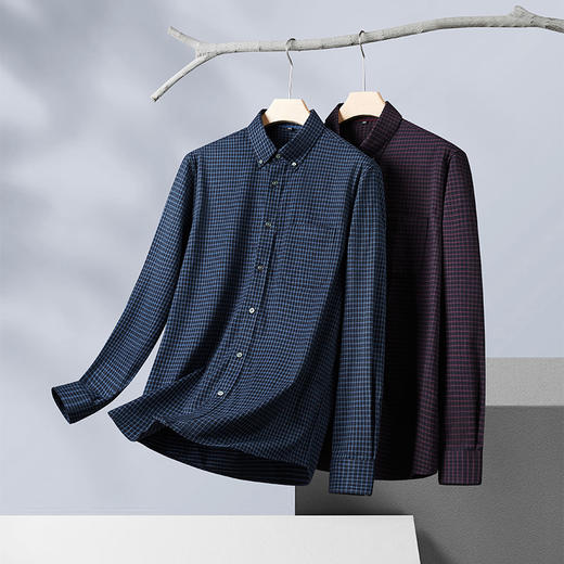 【新款DM】大依优型大码磨毛格子长袖衬衫男宽松加肥加大码男士休闲商务衬衣上衣胖子 商品图5