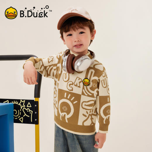 B.Duck小黄鸭童装中高圆领套头针织衫冬季男童毛衣105-150 BF5512032 商品图3