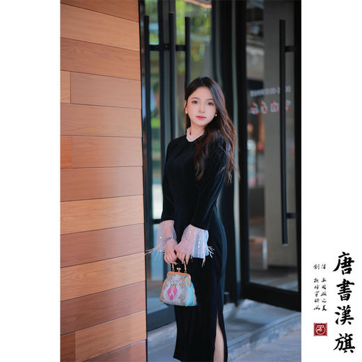 【玉 阑】丝绒花领国风新中式温婉优雅改良旗袍 商品图4