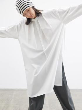 步履不停/4C31151C/中长款长袖白色长款衬衫衬衫打底裙