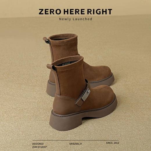 ZHR美拉德弹力靴2024新款加绒超轻短靴时尚百搭瘦瘦靴网红ins女靴 商品图0