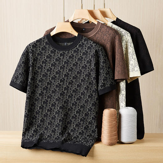 【新款DPF】大依优型毛衣针织短袖背心休闲针织衫毛背心满印字母加肥加大上衣男士胖子大码毛衫t恤打底 商品图0