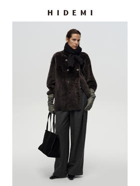 HIDEMI 进口胎羔羊皮毛一体双排扣经典款廓形极简设计感皮草大衣皮衣