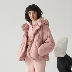 谜底短款羽绒服女2024冬季新品百搭粉色连帽鹅绒面包服244MY1597