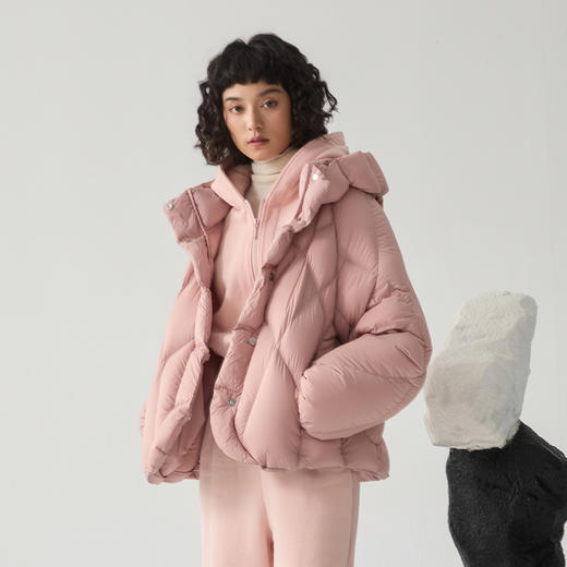 谜底短款羽绒服女2024冬季新品百搭粉色连帽鹅绒面包服244MY1597 商品图0