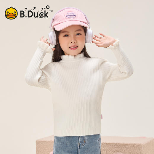 B.Duck小黄鸭童装纯色花边毛衣冬季女童修身上衣105-150 FF5512027 商品图3