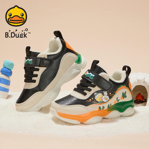 B.Duck小黄鸭童鞋防滑运动鞋冬季男女童加绒休闲鞋24-30 B5586971 商品图4