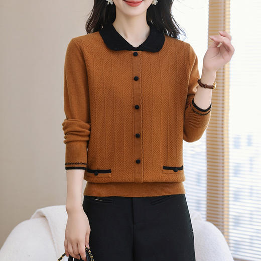 CC-38-6216纯羊毛衫女士100全秋冬季2024新款遮肚打底翻领娃娃毛衣 商品图0
