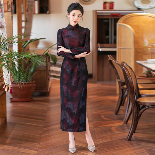 WX-新款长袖中国风连衣裙复古修身长款 商品图0