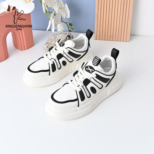 经典鲨2024年秋季新款男士时尚拼色平底系带休闲板鞋小白鞋KW250-D33131 商品图2