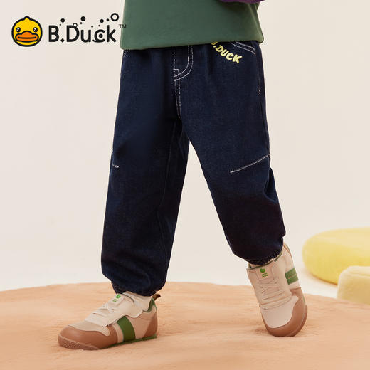 B.Duck小黄鸭童装束脚磨毛牛仔长裤冬季男童休闲长裤105-140 BF5571016 商品图3