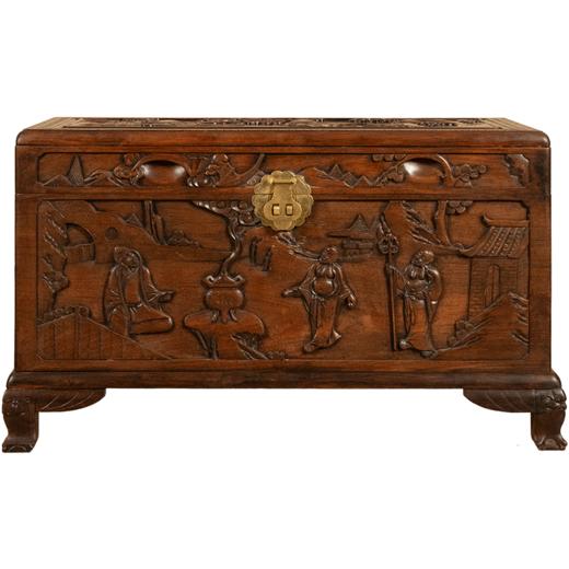 民国 红木高浮雕罗汉图宝箱 商品图5