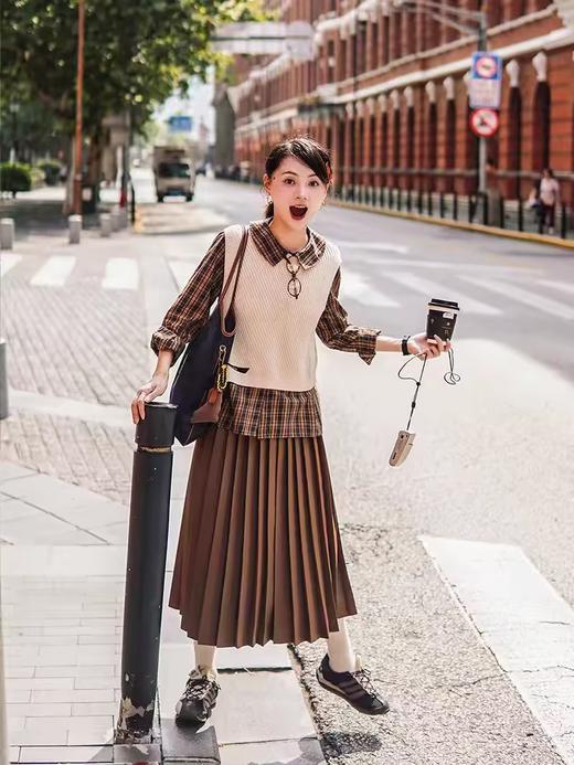 浮生八记/24C111/复古格纹胸前塔克褶娃娃领全棉衬衣 商品图2