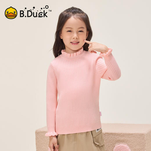 B.Duck小黄鸭童装纯色花边毛衣冬季女童修身上衣105-150 FF5512027 商品图0