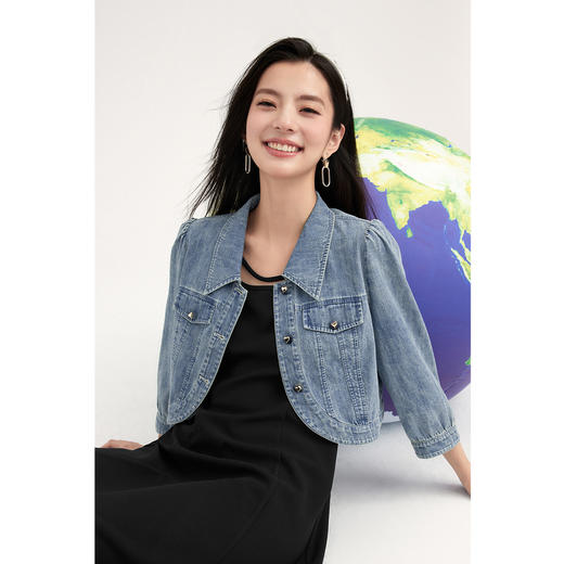 【商场同款】诗凡黎翻领纯棉好看牛仔短外套2024夏新款3F4510311 商品图0