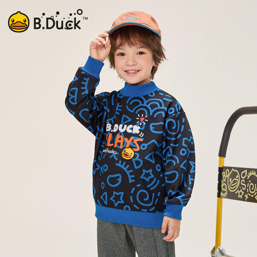 B.Duck小黄鸭童装中高圆领卫衣冬季男童满印上衣105-150 BF5531032 商品图4
