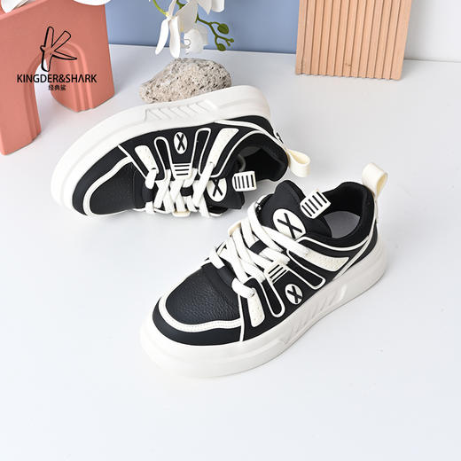 经典鲨2024年秋季新款男士时尚拼色平底系带休闲板鞋小白鞋KW250-D33131 商品图3