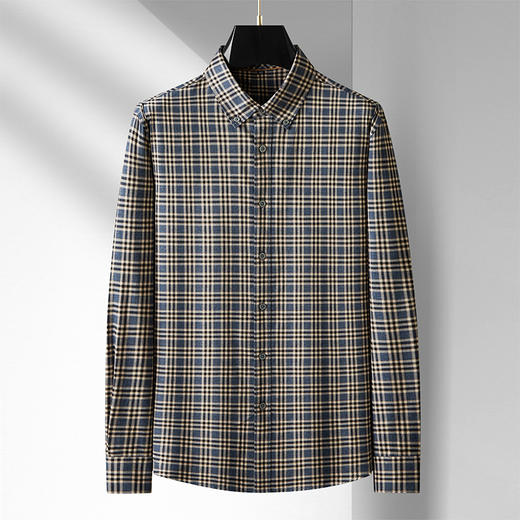 【100%棉】【新款DM】大依优型大码纯棉磨毛格子长袖衬衫男宽松加肥加大码男士休闲商务衬衣上衣胖子 商品图4