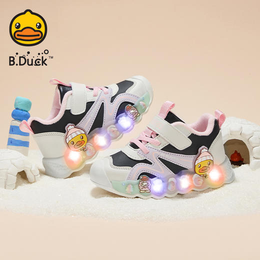 B.Duck小黄鸭童鞋冬季男女童防滑运动鞋保暖亮灯鞋24-30 B5586922 商品图3