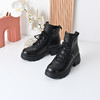 经典鲨女鞋2024年冬款百搭圆头侧拉链系带加绒加厚通勤马丁靴KW333-D58081 商品缩略图3