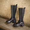 【阿么古纹马皮鞋】粗跟长筒靴6CM显瘦时尚小个子冬季不过膝靴子 商品缩略图2