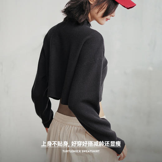 马登莫代尔混纺针织衫短款翻领卫衣百搭宽松纯色长袖T恤秋冬季女 商品图2