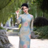 花开富贵晕染修身，云岚绒印花长款旗袍SJT698 商品缩略图1