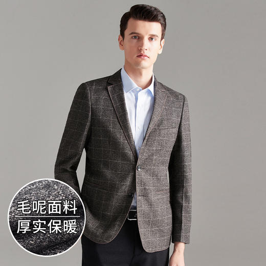 罗蒙秋季西装外套男士正装商务通勤休闲格子小西装单西服外套男 商品图1