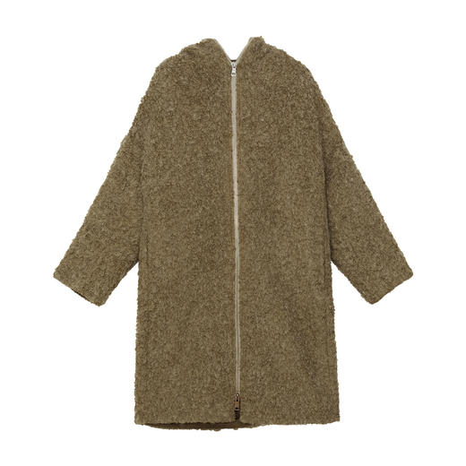 谜底羊毛混纺大衣女士2024冬新品连帽大廓形中长款毛呢244MD1529 商品图4