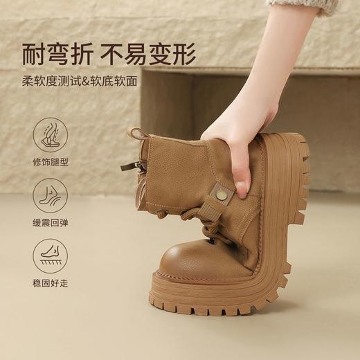 ZHR则则厚底增高马丁靴2024秋季新款复古短筒工装靴女显瘦大黄靴 商品图5