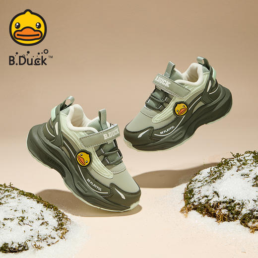 B.Duck小黄鸭童鞋防滑加绒运动鞋冬季男女童魔术贴26-33 B5586886 商品图2