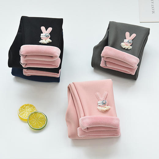 【可爱饰物，软软的很舒适，加绒加厚贴身穿很保暖】女童打底裤春秋款 外穿纯棉儿童裤子 秋冬加绒洋气大童紧身裤薄绒-QQ 商品图1