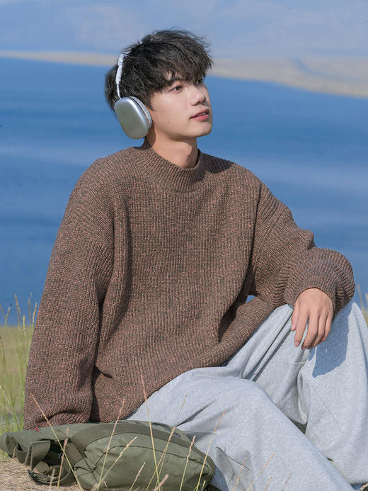 【YW】无忧购韩系慵懒风复古宽松加厚保暖粗针纹理半高圆领针织毛衣L4111（截单后7天发货)25年清仓捡漏 商品图1