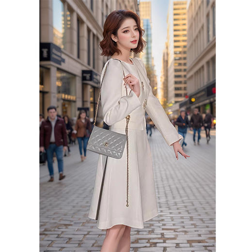 奢姿2025秋季新款大码女装设计感V领裙子胖妹妹假两件气质连衣裙9943869000 商品图3