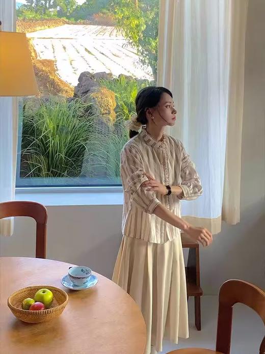 浮生八记/24C116/英式条纹木耳边立领百搭蓝白条纹衬衫 商品图3