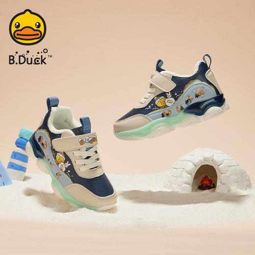 B.Duck小黄鸭童鞋防滑运动鞋冬季男女童加绒休闲鞋24-30 B5586971 商品图2