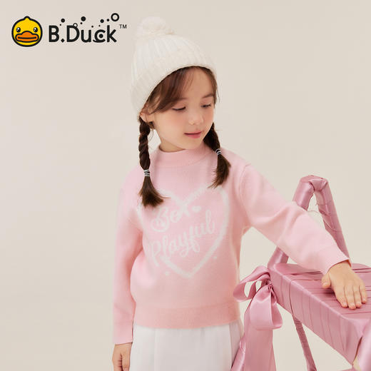 B.Duck小黄鸭童装时尚圆领毛衣冬季女童修身针织衫105-150 BF5512939 商品图4
