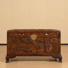 民国 红木高浮雕罗汉图宝箱