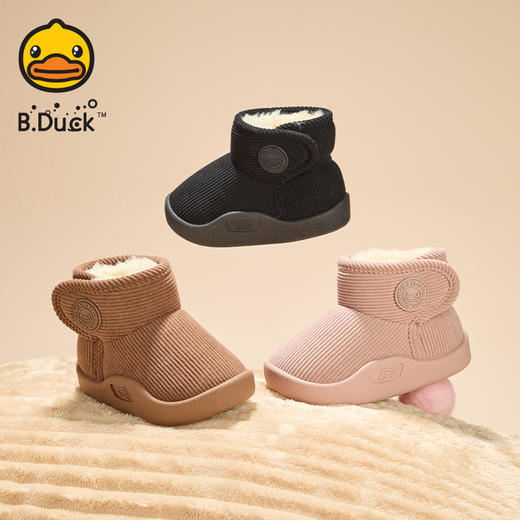 B.Duck小黄鸭童鞋冬季男女童魔术贴雪地靴保暖防滑靴子22-30 B5586875 商品图0