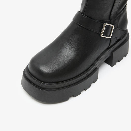 西遇长筒骑士靴女小个子新款秋冬英伦风皮带扣机车靴厚底长靴V3747763 商品图5