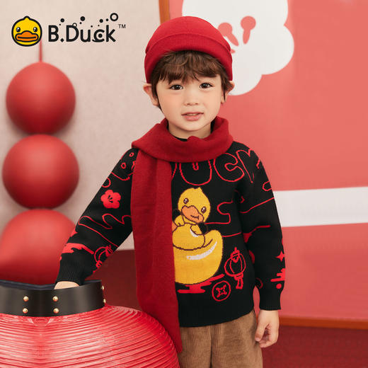 B.Duck小黄鸭童装冬季男童圆领卡通针织衫上衣保暖105-150 BF5512061 商品图1