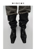 HIDEMI 【张小斐同款】进口牛皮经典方尖头内增高堆堆感显瘦长靴马靴 黑色牛皮|棕色麂皮 商品缩略图12