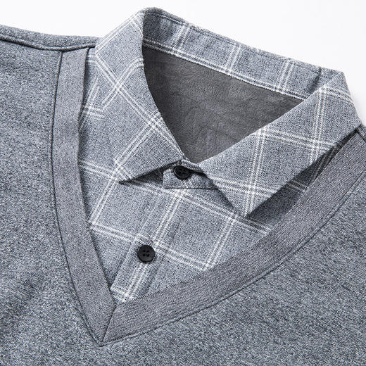 【假两件】【新款DPS】大依优型大码加绒假两件长袖T恤衬衫领加肥加大肥佬休闲商务宽松透气上衣打底 商品图5