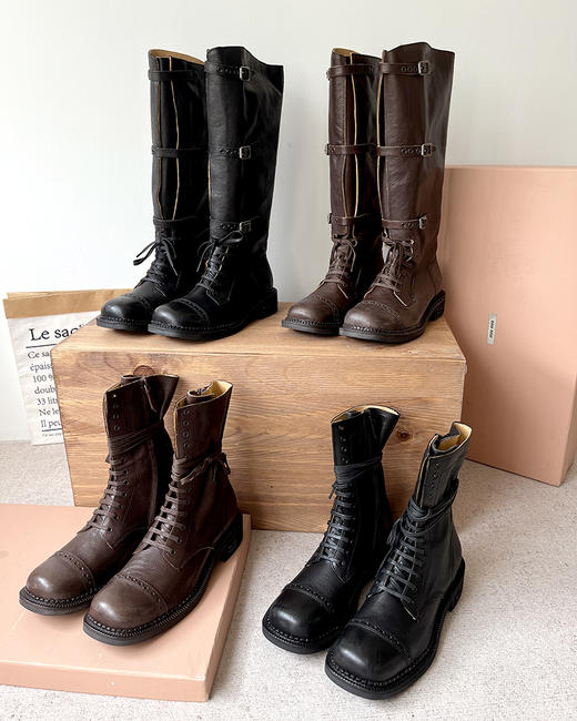 现货 THS 10.14-限时 缪家 秋冬秀场款 帅气机车风复古长靴 短靴 4色 BZ1210 商品图6