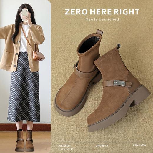 ZHR美拉德弹力靴2024新款加绒超轻短靴时尚百搭瘦瘦靴网红ins女靴 商品图2