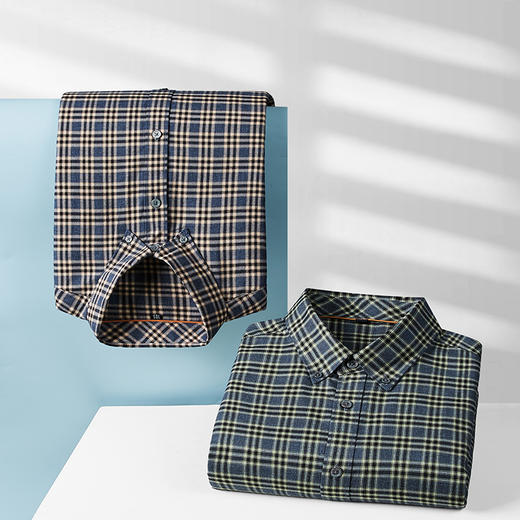 【100%棉】【新款DM】大依优型大码纯棉磨毛格子长袖衬衫男宽松加肥加大码男士休闲商务衬衣上衣胖子 商品图8