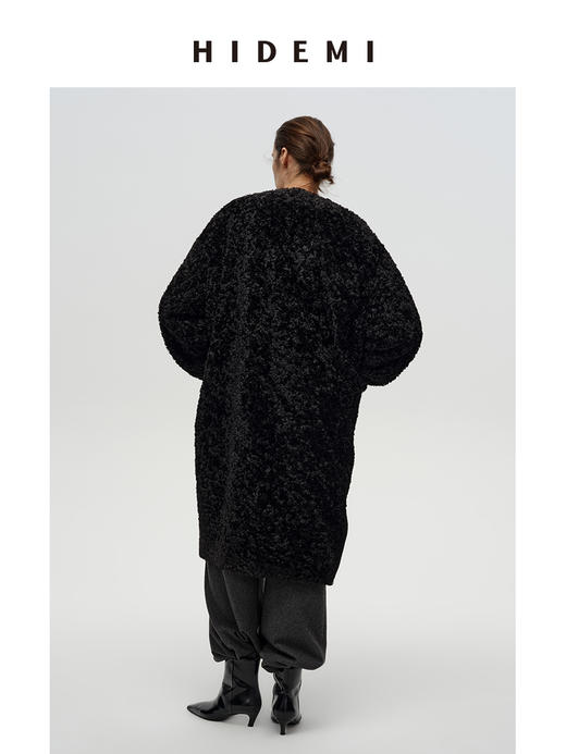 HIDEMI 极简圆领廓形设计感可再生纤维环保皮草毛毛大衣皮衣 商品图7