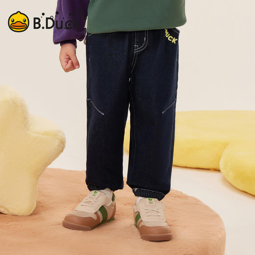 B.Duck小黄鸭童装束脚磨毛牛仔长裤冬季男童休闲长裤105-140 BF5571016 商品图0